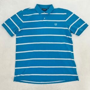 Chaps Mens Size L Polo Shirt Blue White Striped Short Sleeve Logo Summer Outdoor